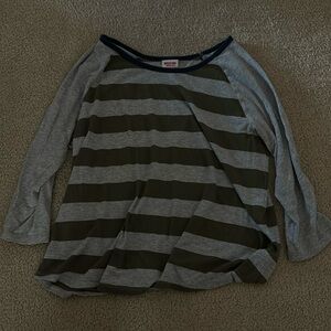Mossimo supply co size XL, grey and green striped with navy neck line.